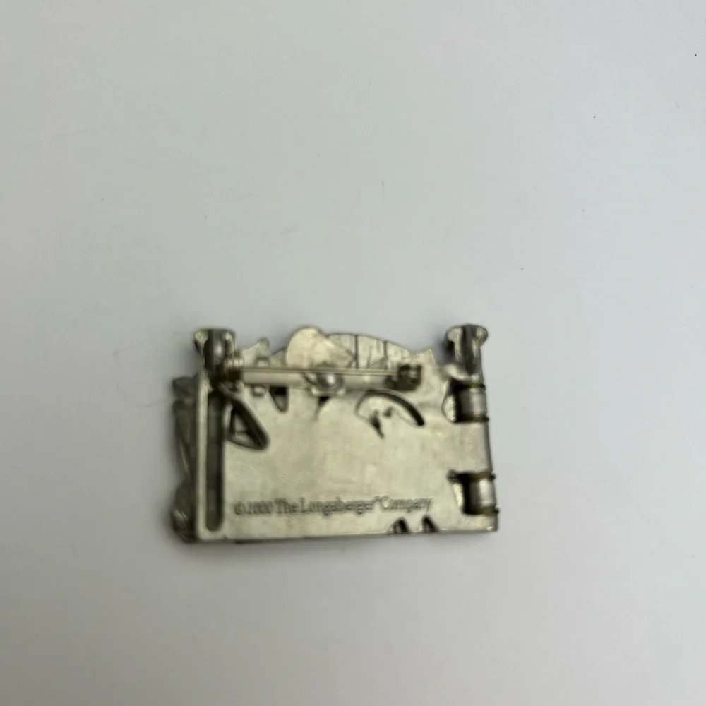 Longaberger Silver Collectors Club Flower Basket Cottage hinges lapel Fence Pin